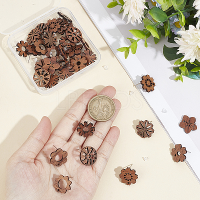 36Pcs 9 Style Walnut Wood Stud Earring Findings MAK-UN0001-43-1