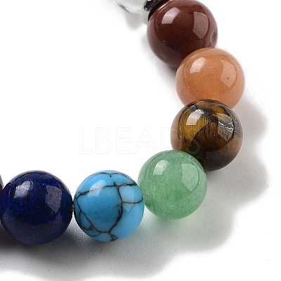Natural Obsidian Round Beaded Chakra Stretch Bracelets BJEW-K251-01F-1
