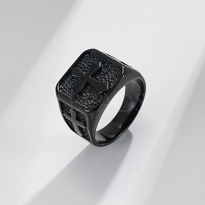 Square with Cross Pattern 304 Stainless Steel Finger Rings for Men FS-WGAC6B1-12-1