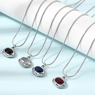 304 Stainless Steel Pave Cubic Zirconia Pendant Necklaces SA-CBADCF0-03P-1
