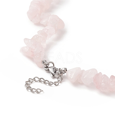 Natural Rose Quartz Chip Beaded Necklaces with 304 Stainless Steel Lobster Claw Clasp & Chain Extender NJEW-JN04225-01-1