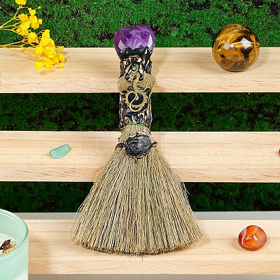 Natural Amethyst Heart Magic Broom PW-WG62536-03-1