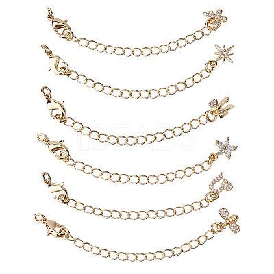 Brass Micro Pave Clear Cubic Zirconia Ends with Chain KK-HS0001-97-1
