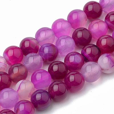 Dyed Natural Striped Agate/Banded Agate Round Bead Strands G-R342-8mm-04-1