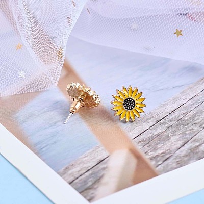 Enamel Sunflower Pendant Necklace and Stud Earrings JX217A-1