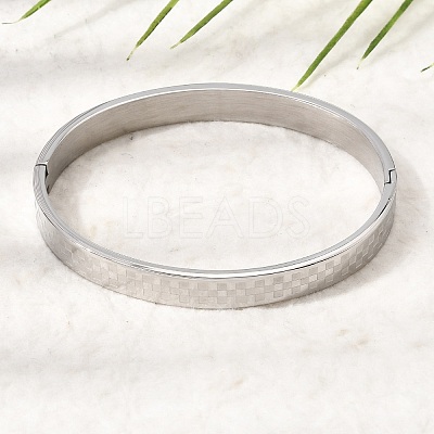 304 Stainless Steel Tartan Textured Hinged Cuff Bangles for Women SA-CBAC920-10P-1