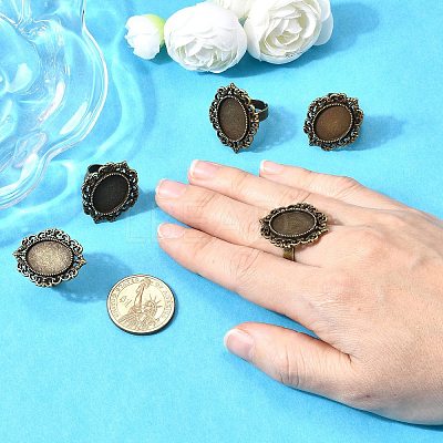 Vintage Adjustable Iron Finger Ring Components Alloy Cabochon Bezel Settings PALLOY-Q300-09AB-NR-1