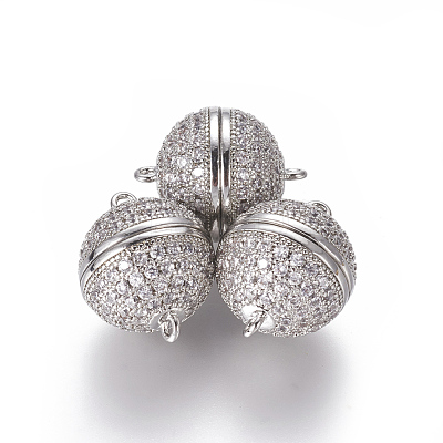 Brass Micro Pave Cubic Zirconia Magnetic Clasps with Loops ZIRC-L082-E-01-P-1