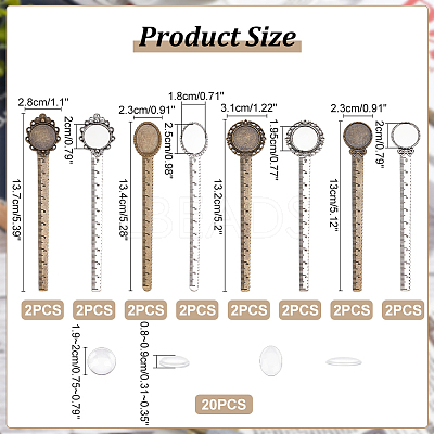 16Pcs 8 Styles Alloy Ruler Bookmark Cabochon Settings FIND-NB0004-42-1