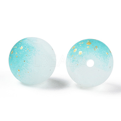 Frosted Baking Paint Crackle Glass Beads with Glitter Powder DGLA-T004-01G-1