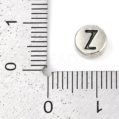 925 Sterling Silver Flat Round with Letter Beads STER-G044-01AS-Z-1