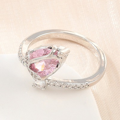 Flower Brass Micro Pave Cubic Zirconia Cuff Open Rings for Women CU-CBA0A21-06A-P-1