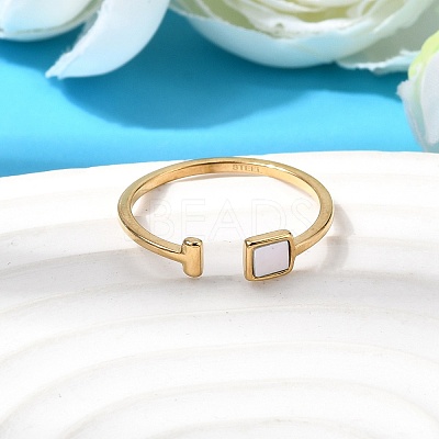 304 Stainless Steel & Natural Shell Cuff Rings for Women RJEW-G372-01G-03-1