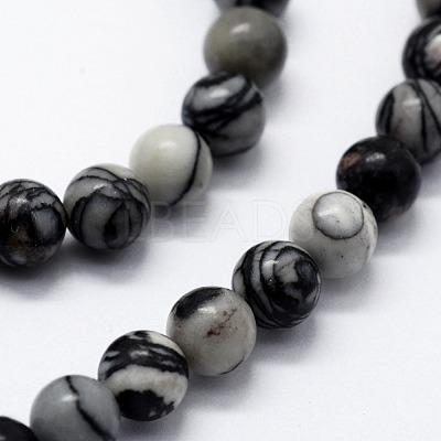 Natural Black Silk Stone/Netstone Beads Strands G-I199-11-10mm-1