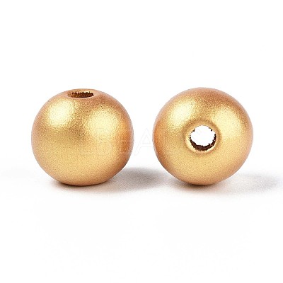 Spray Painted Round Natural Schima Wood Beads WOOD-A018-14mm-01-1