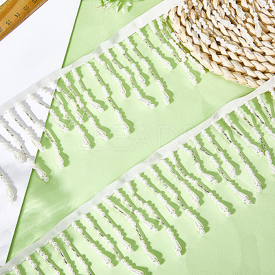 2Yards Polyester with Plastic Imitation Pearl Beads Tassel Ribbons OCOR-GF0004-99A-1