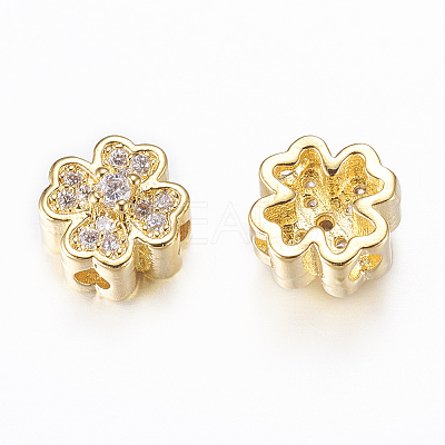 Rack Plating Brass Micro Pave Cubic Zirconia Beads ZIRC-A006-04G-02-1