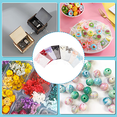 48Pcs 8 Colors Rectangle Organza Drawstring Bags ABAG-PH0001-41-1