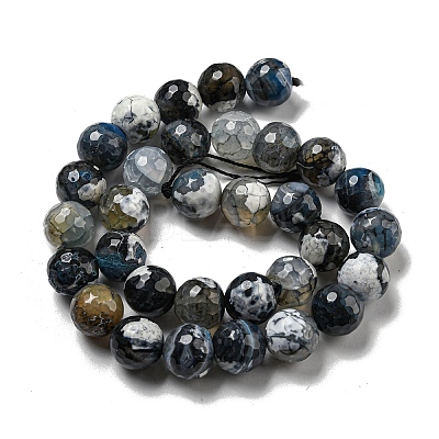 Faceted Natural Fire Crackle Agate Beads Strands G-F447-12mm-N09-1