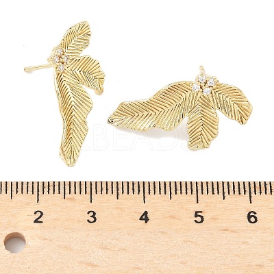 Brass Micro Pave Clear Cubic Zirconia Stud Earring Findings KK-Z106-02G-05-1
