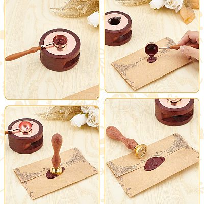 Brass Wax Seal Stamps with Wood Handle AJEW-WH0412-0091-1