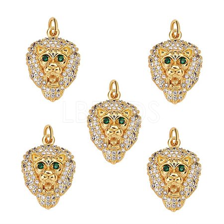 5Pcs Brass Micro Pave Clear & Green Cubic Zirconia Pendants ZIRC-SZ0003-16-1