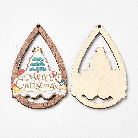 Single Face Christmas Printed Wood Big Pendants WOOD-D025-33-1