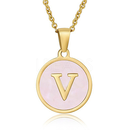 Natural Shell Initial Letter Pendant Necklace LE4192-16-1