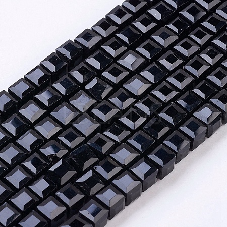 Faceted Black Glass Cube Bead Strands X-GLAA-R041-6x6mm-20-1