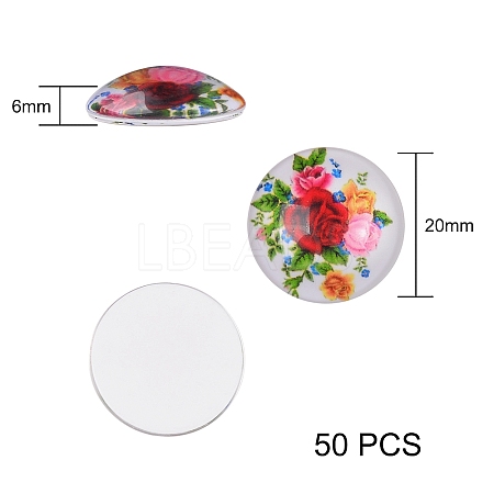 50Pcs Flower Printed Glass Cabochons GGLA-SZ0001-18-1