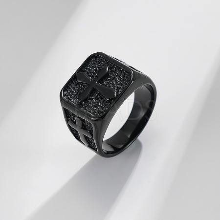 Square with Cross Pattern 304 Stainless Steel Finger Rings for Men FS-WGAC6B1-12-1