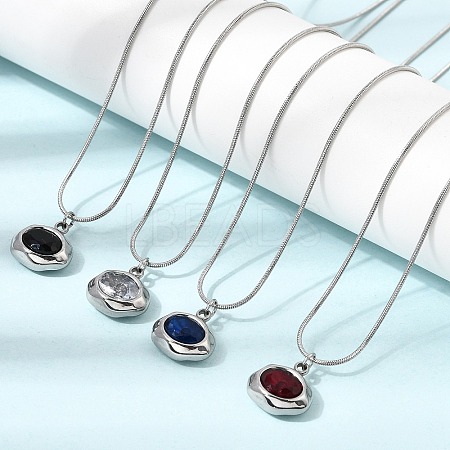 304 Stainless Steel Pave Cubic Zirconia Pendant Necklaces SA-CBADCF0-03P-1