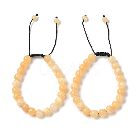 8mm Round Natural Yellow Jade Braided Bead Bracelets BJEW-C067-01B-12-1