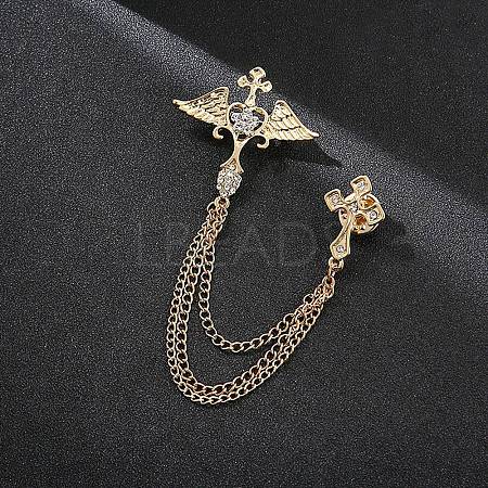 Angel Wing & Cross Chain Tassel Dangle Brooch Pin RELI-PW0001-100G-02-1