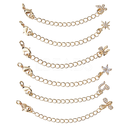 Brass Micro Pave Clear Cubic Zirconia Ends with Chain KK-HS0001-97-1