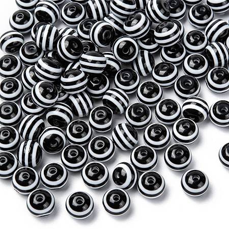 Round Striped Resin Beads X-RESI-R158-10mm-11-1