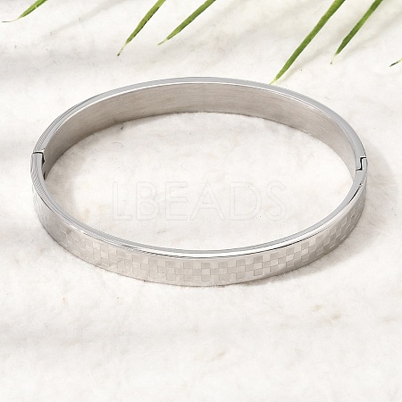 304 Stainless Steel Tartan Textured Hinged Cuff Bangles for Women SA-CBAC920-10P-1