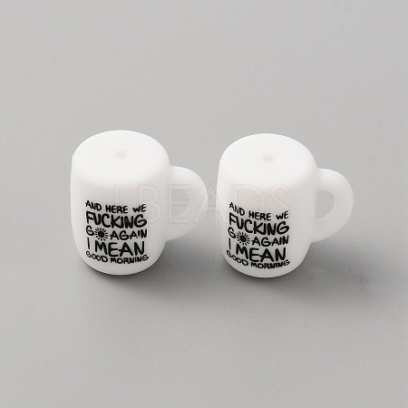 Cup with Word Pattern Silicone Beads SIL-WH0006-18G-1