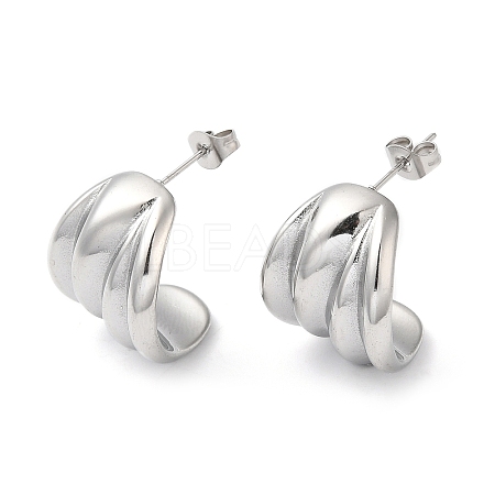 304 Stainless Steel Curved Leaf Stud Earrings for Women EJEW-K244-25P-1